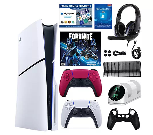 💥PS5 Slim 1TB Disc or Digital Console with Fortnite Accs & 2 Controllers