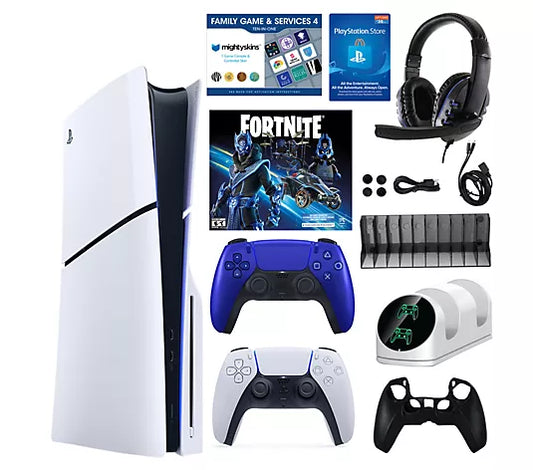 💥PS5 Slim 1TB Disc or Digital Console with Fortnite Accs & 2 Controllers