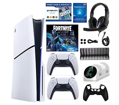 💥PS5 Slim 1TB Disc or Digital Console with Fortnite Accs & 2 Controllers